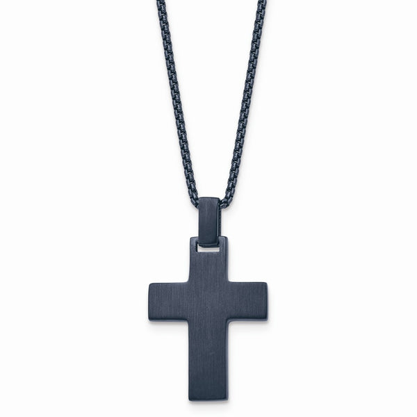 Stainless Steel Brushed & Polished Dark Grey IP-plated 22in Cross Necklace