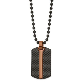 Stainless Steel Polished & Textured Black and Brown IP Dog Tag Necklace