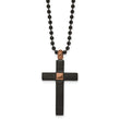 Stainless Steel Polished & Textured Black/Brown IP Cross 24in Necklace