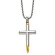 Stainless Steel Polished Yellow IP-plated Bullet Cross 24in Necklace