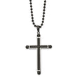Stainless Steel Textured and Polished Black IP-plated 24in Cross Necklace
