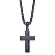 Stainless Steel Brushed and Polished Dark Grey IP 24in Cross Necklace