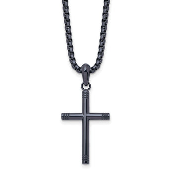 Stainless Steel Polished Dark Grey IP-plated 24in Cross Necklace