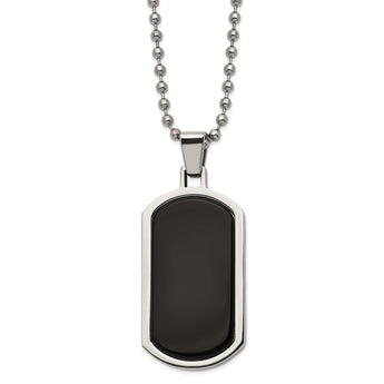 Stainless Steel Polished Black Agate Inlay 22in Dog Tag Necklace