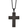 Stainless Steel Polished Black IP w/Black Carbon Fiber Cross 24in Necklace