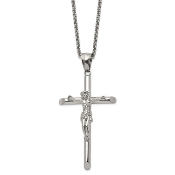 Stainless Steel Polished 22in Large Crucifix Necklace