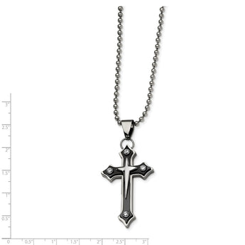 Stainless Steel Black IP-plated Cross with CZ Pendant Necklace