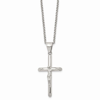 Stainless Steel Polished 22in Crucifix Necklace