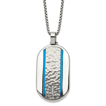 Stainless Steel Brushed and Polished Blue IP-plated with CZ 24in Necklace