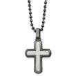 Stainless Steel Antiqued White Bronze Plated/Scratch Finish Cross Necklace