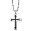 Stainless Steel Polished with Black IP-plated Center Cross 22in Necklace