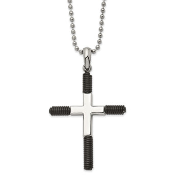 Stainless Steel Polished Black IP-plated Cross 22in Necklace