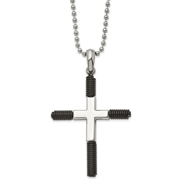 Stainless Steel Polished Black IP-plated Cross 22in Necklace