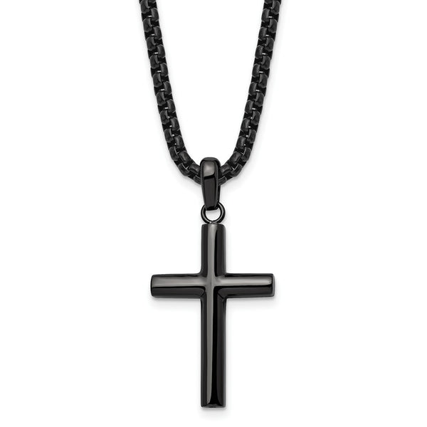 Stainless Steel Polished Gun Metal IP-plated Cross 24in Necklace