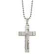 Stainless Steel Polished and Textured Cross 22in Necklace