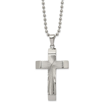 Stainless Steel Polished and Textured Cross 22in Necklace