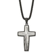 Stainless Steel Polished and Textured Black IP-plated Cross 24in Necklace