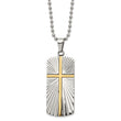 Stainless Steel Polished & Textured Yellow IP Cross 22in DogTag Necklace