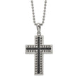 Stainless Steel Polished with Black CZ Cross 22in Necklace