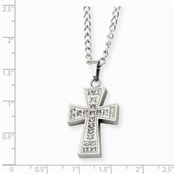 Stainless Steel CZ Cross Pendant 20in Necklace