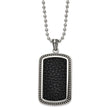 Stainless Steel Antiqued & Polished Blk Leather Inlay DogTag 22in Necklace