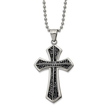 Stainless Steel Polished Preciosa Crystal Cross 22in Necklace