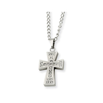 Stainless Steel CZ Cross Pendant 20in Necklace