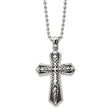 Stainless Steel Antiqued and Polished Black IP-plated Cross 22in Necklace