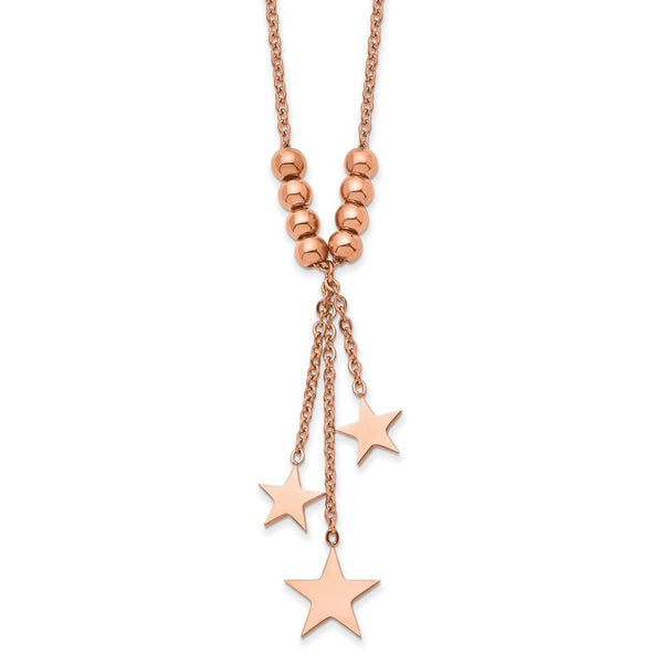 Stainless Steel Polished Rose IP-plated Star w/1.75in ext 16in Necklace