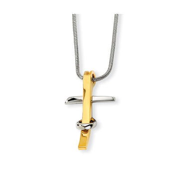 Stainless Steel Gold IP-plated Cross Pendant 18in Necklace