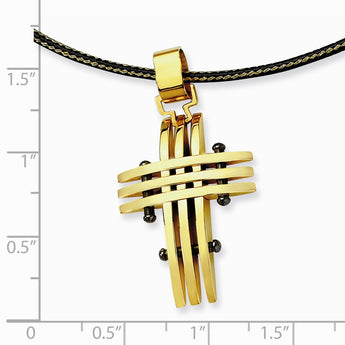 Stainless Steel Black & Yellow IP-plated Cross Necklace