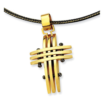 Stainless Steel Black & Yellow IP-plated Cross Necklace