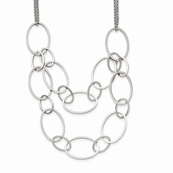 Stainless Steel Polished Oval Link 2-Strand w/1.5in ext. 19in Necklace