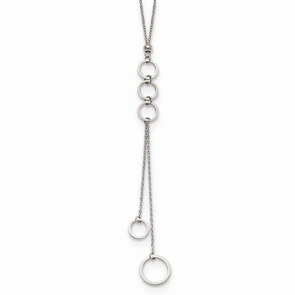 Stainless Steel Polished with Circle Dangles w/2in ext 23in Necklace