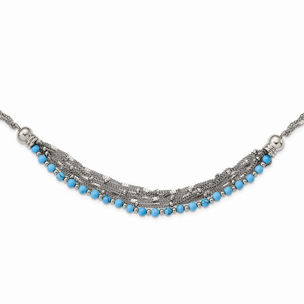 Stainless Steel Polished Reconstructed Turquoise w/2in ext 20.75in Necklace