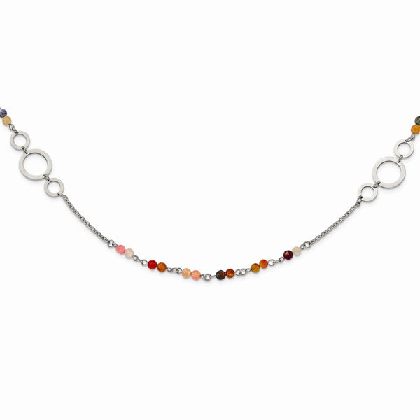 Stainless Steel Polished with Multi-colored Agate 35.5in Necklace