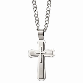 Stainless Steel Cross Pendant 24in Necklace