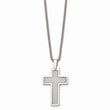 Stainless Steel Polished w/Grey Carbon Fiber Inlay Cross 20in Necklace
