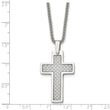 Stainless Steel Polished w/Grey Carbon Fiber Inlay Cross 20in Necklace