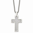 Stainless Steel Polished w/Grey Carbon Fiber Inlay Cross 20in Necklace