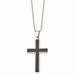 Stainless Steel Polished w/Black Carbon Fiber Inlay Cross 22in Necklace