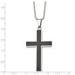 Stainless Steel Polished w/Black Carbon Fiber Inlay Cross 22in Necklace