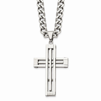 Stainless Steel Cross Pendant 22in Necklace