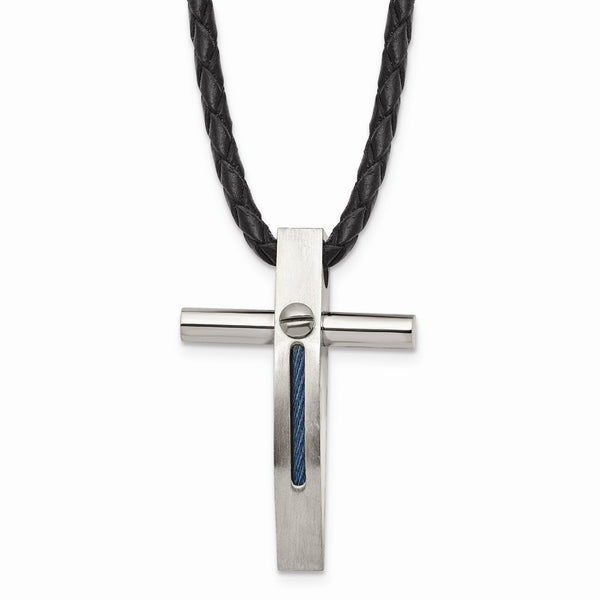 Stainless Steel Rope Accent Cross Pendant Necklace