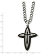 Stainless Steel Brushed/Polished Black IP-plated Cross 22in Necklace