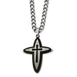 Stainless Steel Brushed/Polished Black IP-plated Cross 22in Necklace