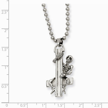 Stainless Steel Skeleton Hugging Cross Pendant 22in Necklace