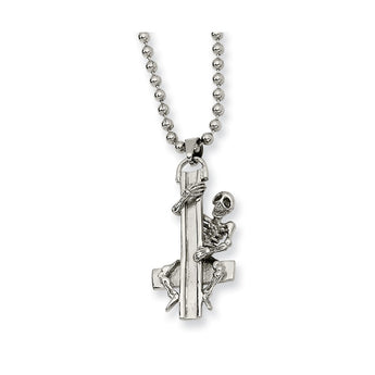 Stainless Steel Skeleton Hugging Cross Pendant 22in Necklace