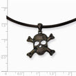 Stainless Steel IP Black-plated Skull w/ Cross Bones 18in Necklace