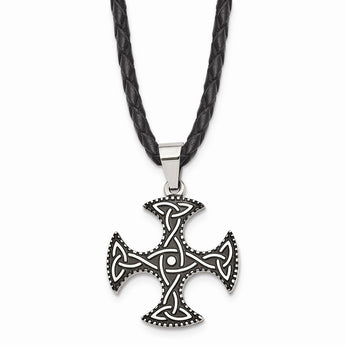 Stainless Steel Enameled Celtic Cross Pendant 18in Necklace